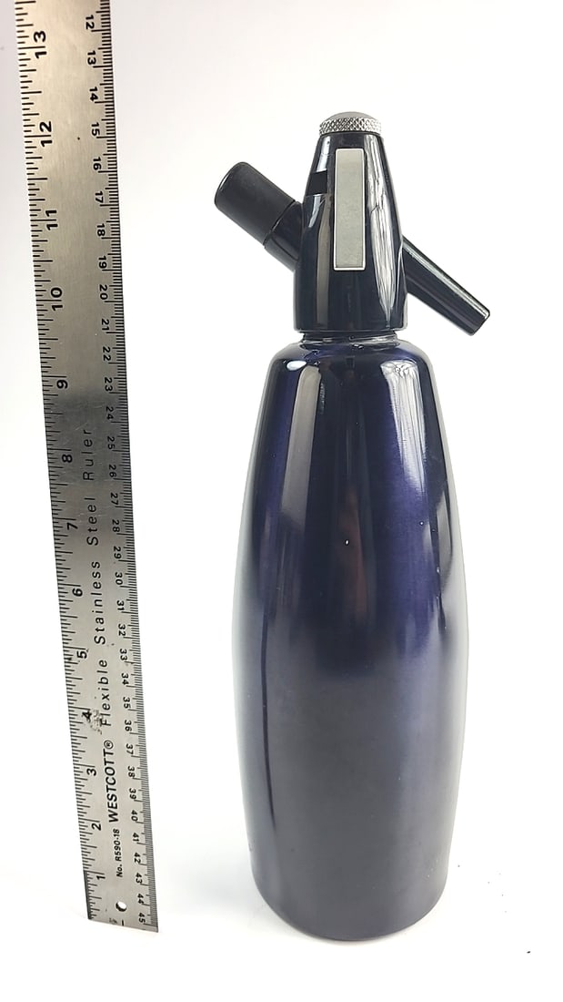 Vintage ISI Vienna Austria Metal Soda Syphon Seltzer Bottle Blueish-Black Retro Bar Accessory - 5