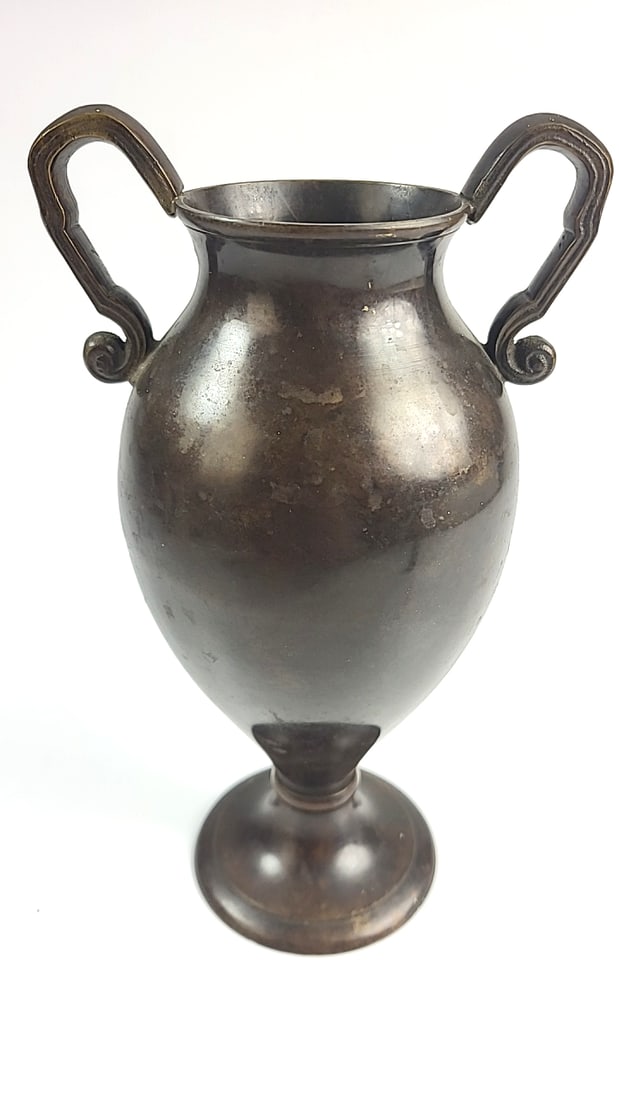Vintage Metal Vase with Dual Handles - Antique Decorative Urn, Brown Finish, Feels like Brass (1 of 6)