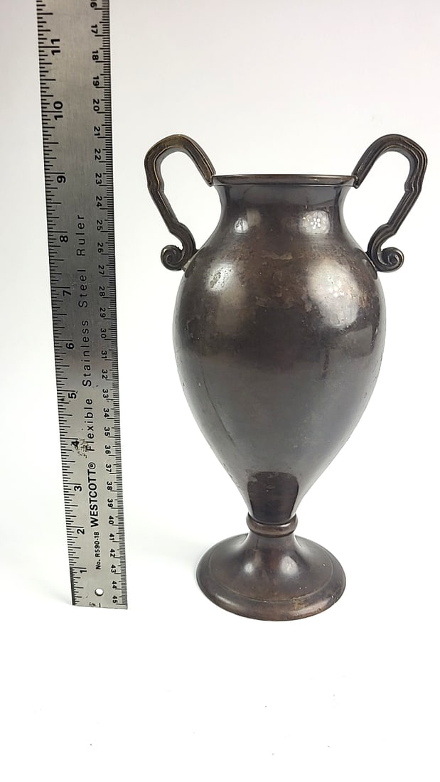 Vintage Metal Vase with Dual Handles - Antique Decorative Urn, Brown Finish, Feels like Brass - 3