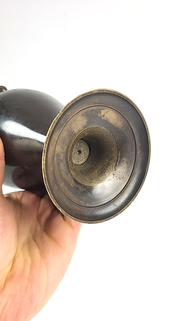 Vintage Metal Vase with Dual Handles - Antique Decorative Urn, Brown Finish, Feels like Brass - 4