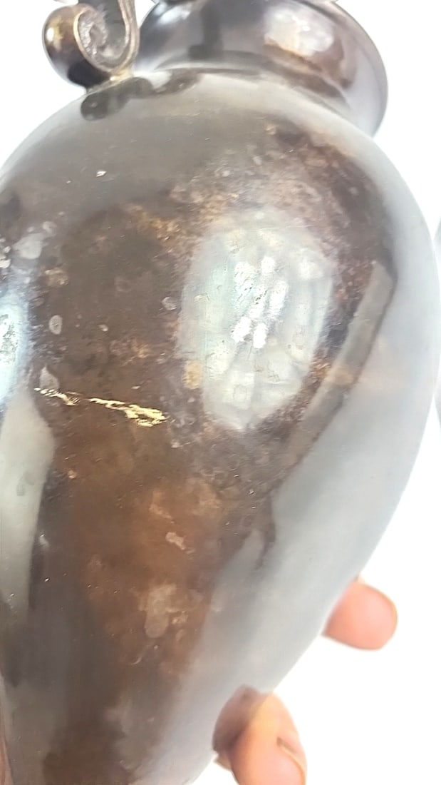 Vintage Metal Vase with Dual Handles - Antique Decorative Urn, Brown Finish, Feels like Brass - 6