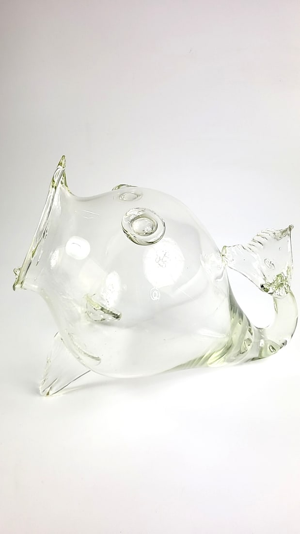 Vintage Large Clear Glass Fish-Shaped Aquarium Bowl ETC with Decorative Fins and Tail - 2