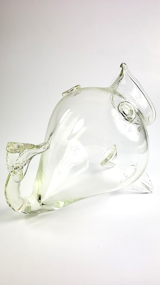 Vintage Large Clear Glass Fish-Shaped Aquarium Bowl ETC with Decorative Fins and Tail - 4