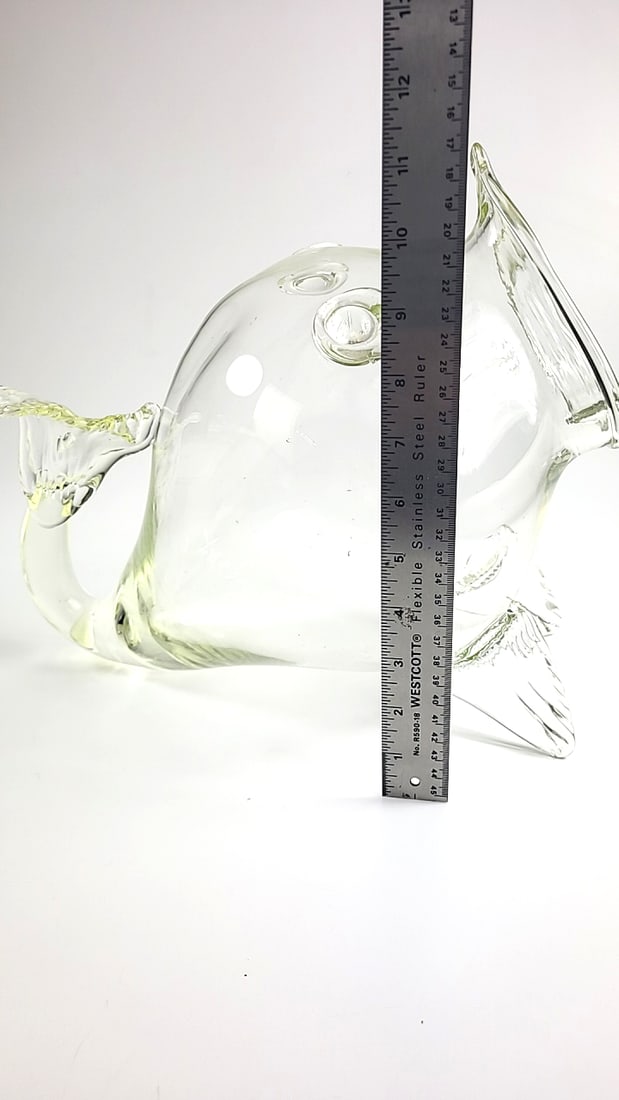Vintage Large Clear Glass Fish-Shaped Aquarium Bowl ETC with Decorative Fins and Tail - 8