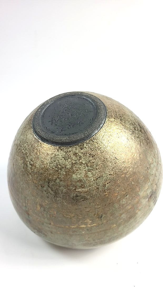 Raku Ceramic Vase with Textured Leaf Design Signed Mathey 2006 - 2