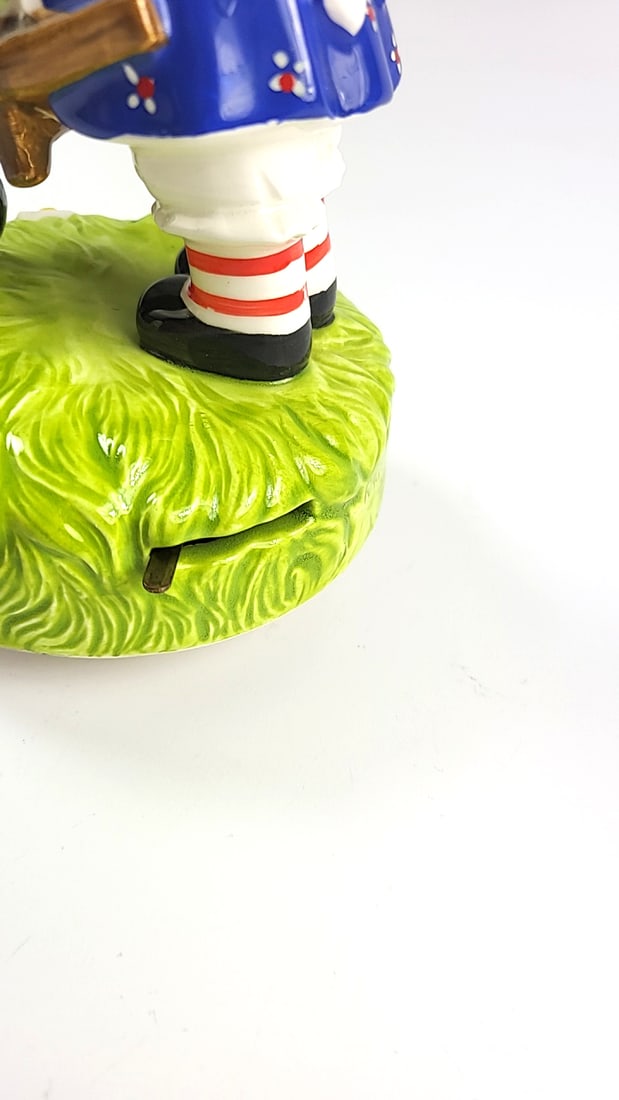 Vintage Schmid Music Box Dancer No. 306 Hand Painted Japan Ceramic Figurine Blue Dress with Wheel... - 5