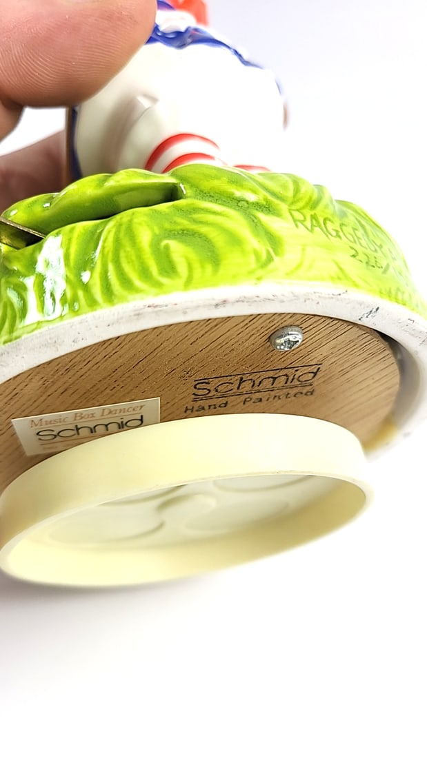 Vintage Schmid Music Box Dancer No. 306 Hand Painted Japan Ceramic Figurine Blue Dress with Wheel... - 6