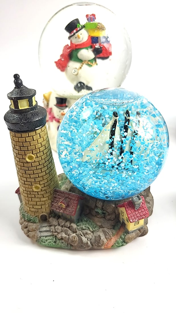Vintage Snow Globe Collection: Lighthouse, Nativity 2004, Snowmen, Ship, - 4