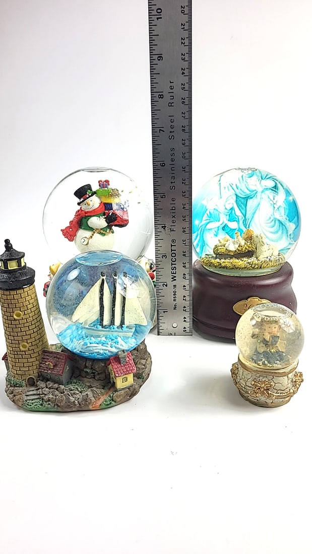 Vintage Snow Globe Collection: Lighthouse, Nativity 2004, Snowmen, Ship, - 6
