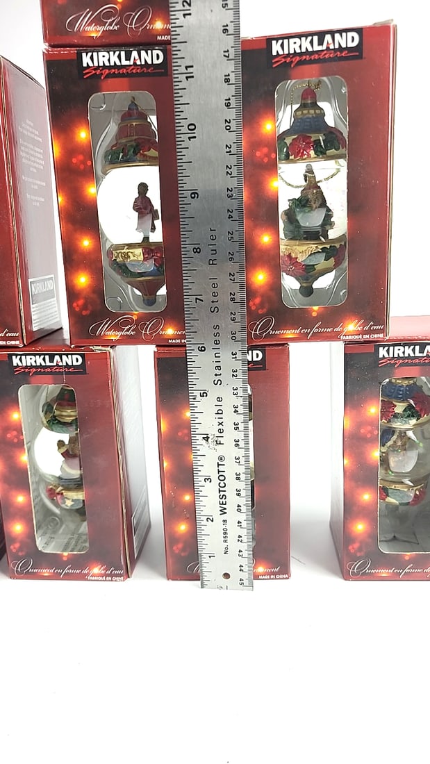 Vintage Kirkland Signature Vellux Glass Waterglobe Ornaments Set of 8 All Unique Brand New Holida... - 10