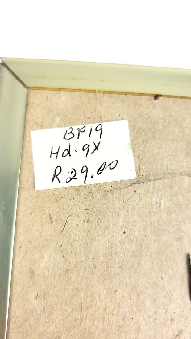 Vintage Sam Dube African Artist 7" x 5.5" Framed Art Pair - Butterfly Wing Collage Figures - 10