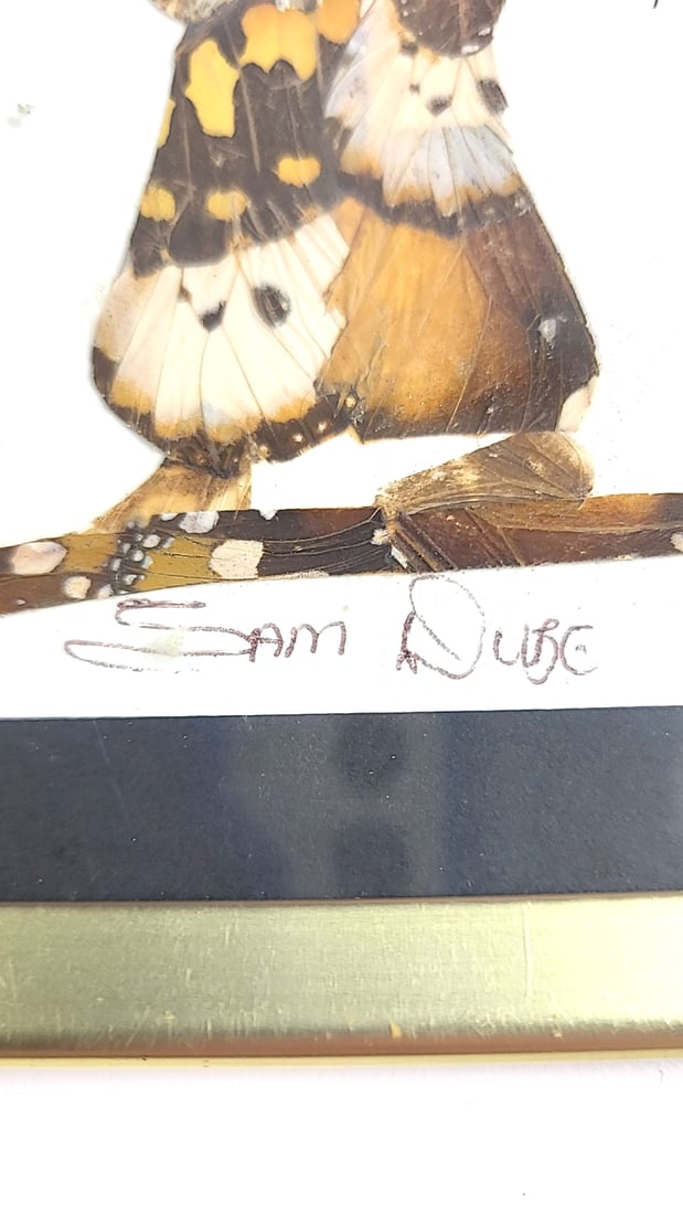 Vintage Sam Dube African Artist 7" x 5.5" Framed Art Pair - Butterfly Wing Collage Figures - 4