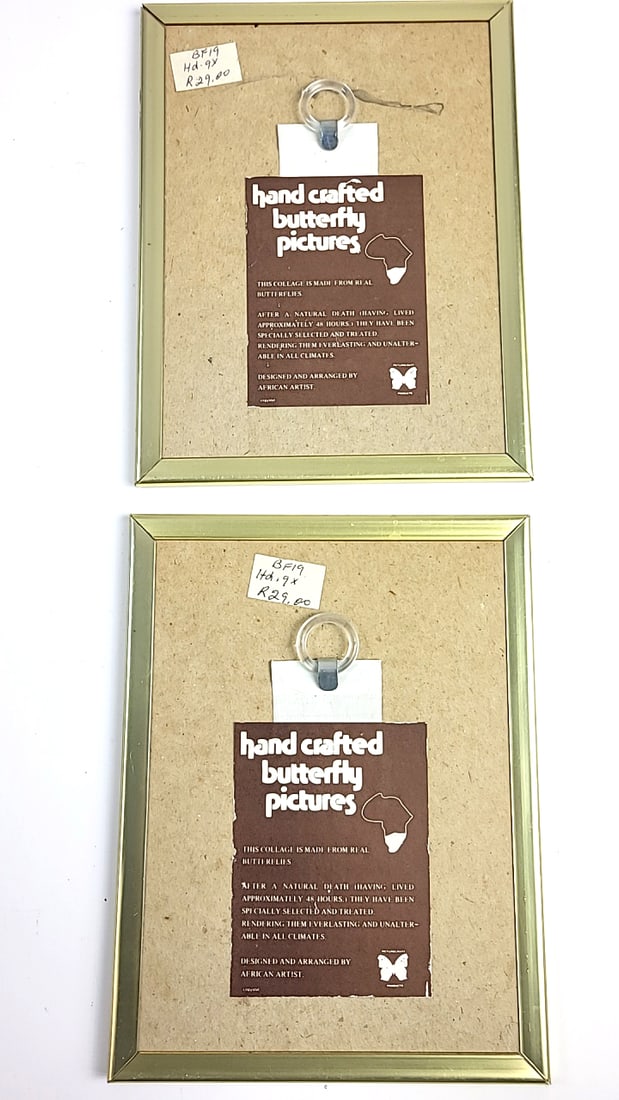 Vintage Sam Dube African Artist 7" x 5.5" Framed Art Pair - Butterfly Wing Collage Figures - 6