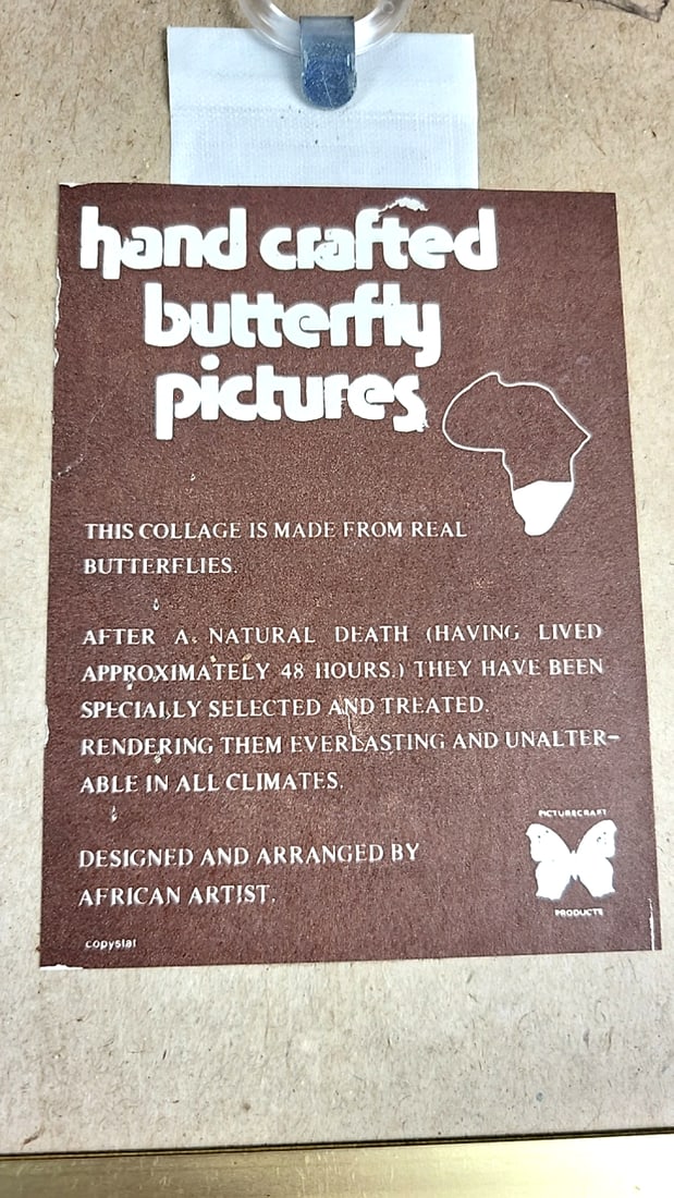 Vintage Sam Dube African Artist 7" x 5.5" Framed Art Pair - Butterfly Wing Collage Figures - 7