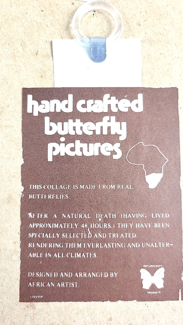 Vintage Sam Dube African Artist 7" x 5.5" Framed Art Pair - Butterfly Wing Collage Figures - 8