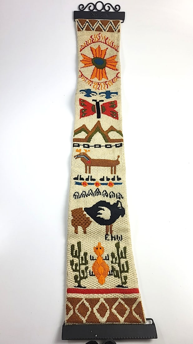 Wall Hanging Textile Art Southwestern Motif Sun Animal Design 40" Long Embellished Decor: This is a general auction of estate goods. All items as as pictured. Local pick up will be on 3/14 at our warehouse in Sodo (3429 Airport Way S) from 10am-1pm. Items not picked up will be subjec