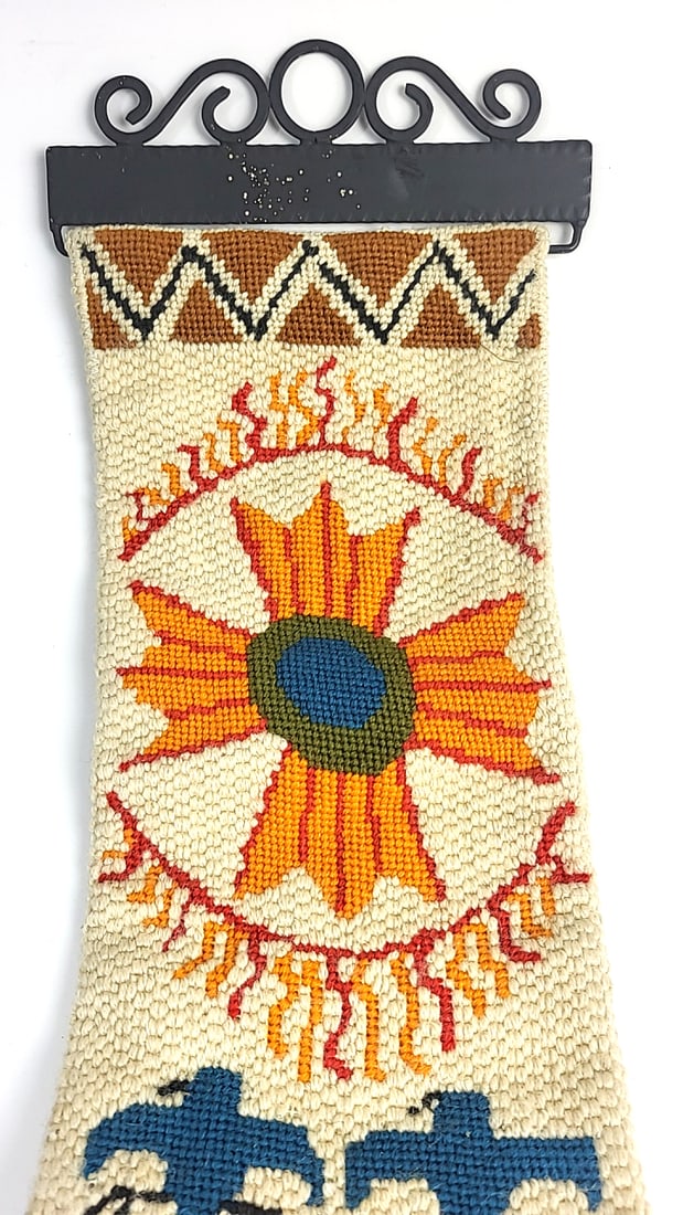 Wall Hanging Textile Art Southwestern Motif Sun Animal Design 40" Long Embellished Decor - 2