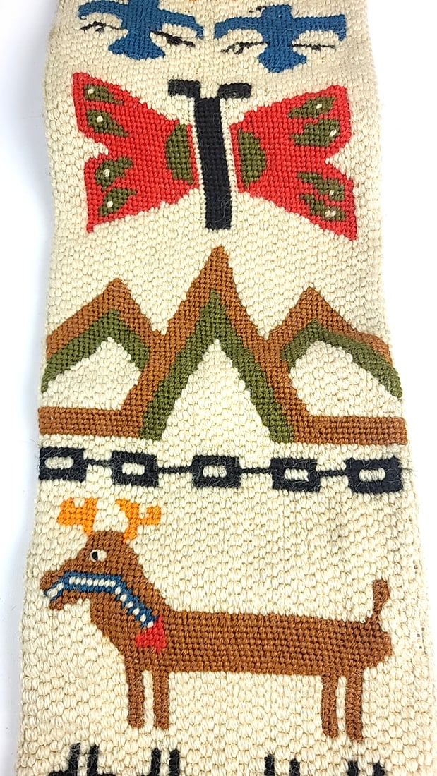 Wall Hanging Textile Art Southwestern Motif Sun Animal Design 40" Long Embellished Decor - 4