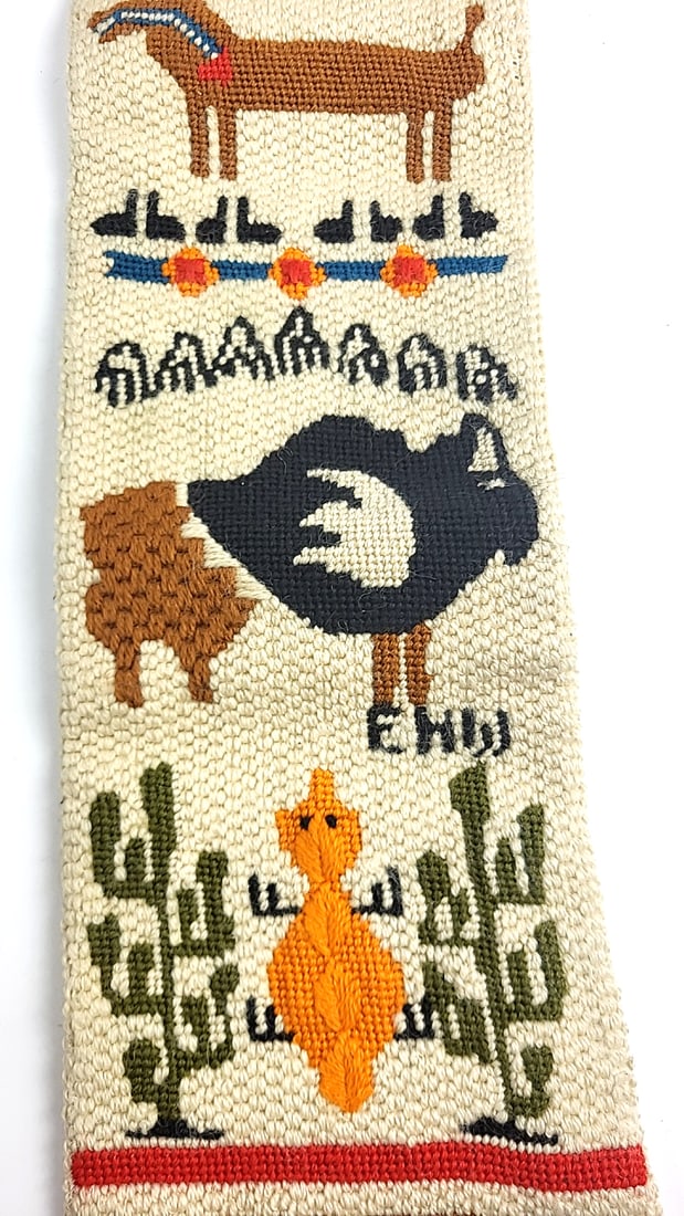 Wall Hanging Textile Art Southwestern Motif Sun Animal Design 40" Long Embellished Decor - 6