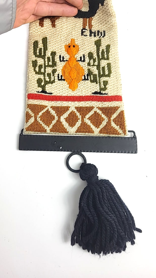 Wall Hanging Textile Art Southwestern Motif Sun Animal Design 40" Long Embellished Decor - 7