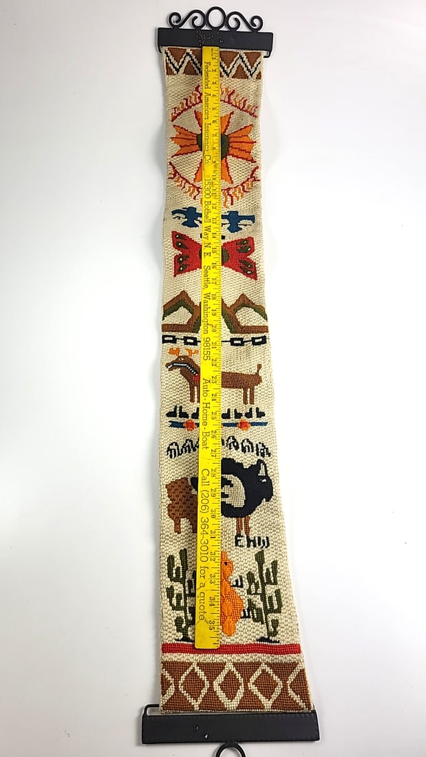 Wall Hanging Textile Art Southwestern Motif Sun Animal Design 40" Long Embellished Decor - 8