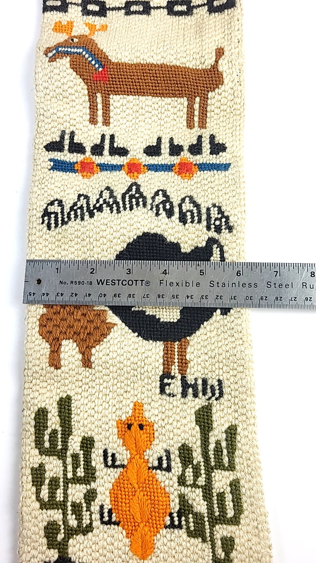 Wall Hanging Textile Art Southwestern Motif Sun Animal Design 40" Long Embellished Decor - 9