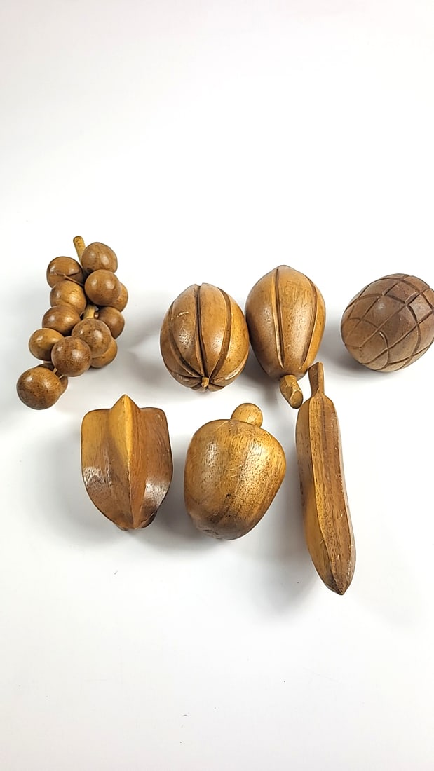 Vintage Wooden Fruit DÃ©cor Set - Teak? Grapes, Apple, Banana - Carved Kitchen Display Pro (1 of 7)
