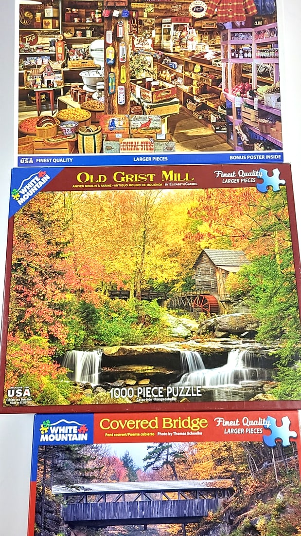 Lot of 4 White Mountain 1000 Piece Puzzle Sets - Harbor Evening, Country Store, Old Grist Mill, C... - 3