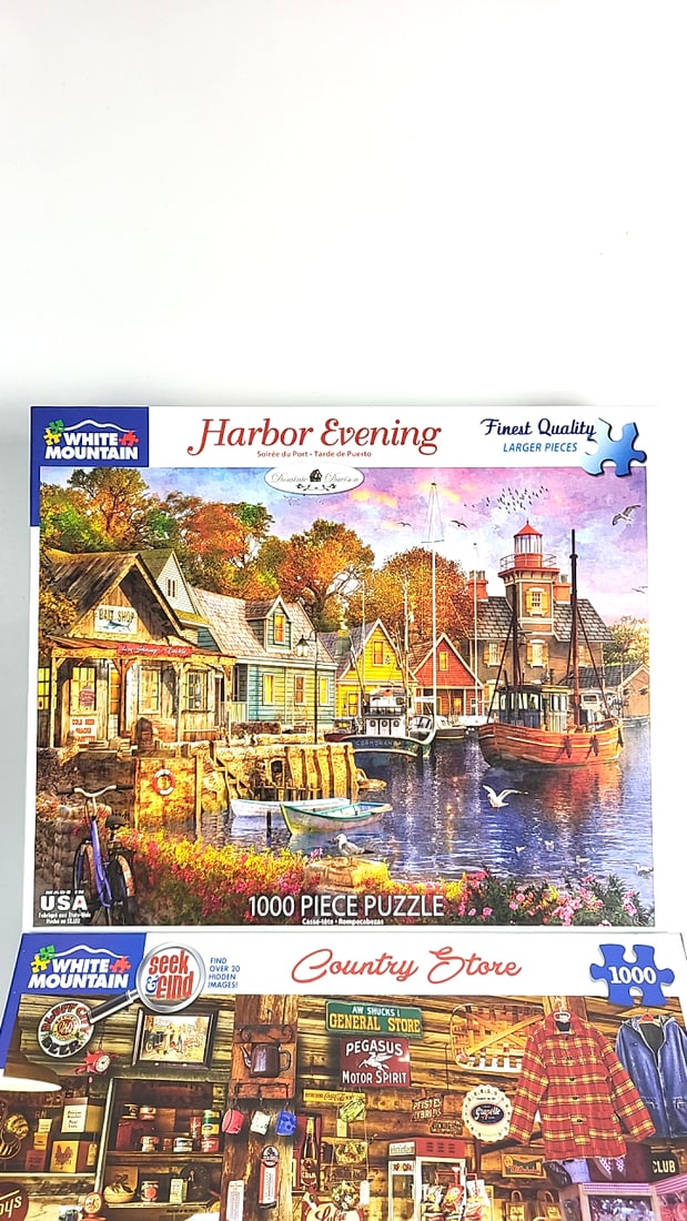 Lot of 4 White Mountain 1000 Piece Puzzle Sets - Harbor Evening, Country Store, Old Grist Mill, C... - 5