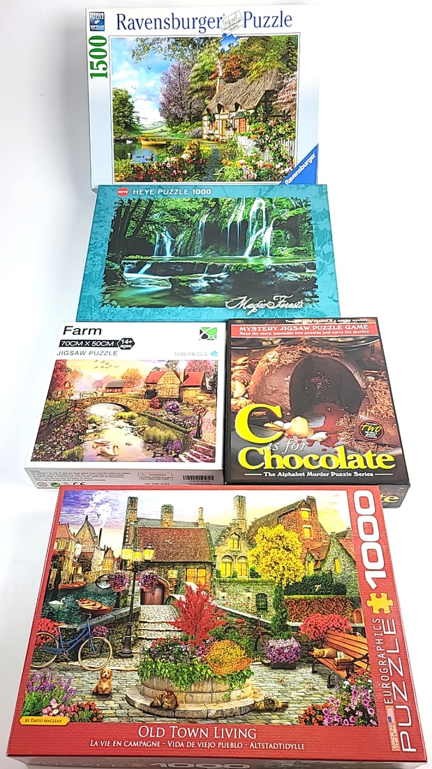 Lot of 5 Ravensburger, Heye, Farm, Eurographics Jigsaw Puzzle Lot - Various Scenic Themes (1 of 6)