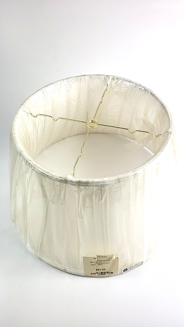 White Drum Lamp Shade with Plastic Wrapping, Gold Metal Frame New See Labels - 4