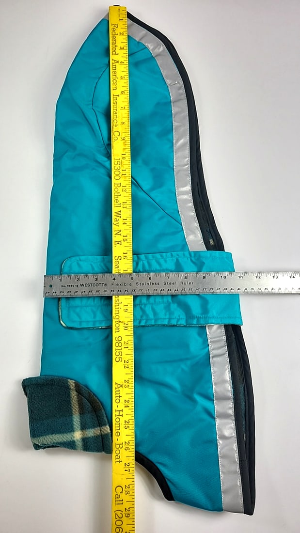 Whippet Hound Large Blue City Slicker Coat With Flannel Inner, Velcro Closure, Polo Neck and Patt... - 7