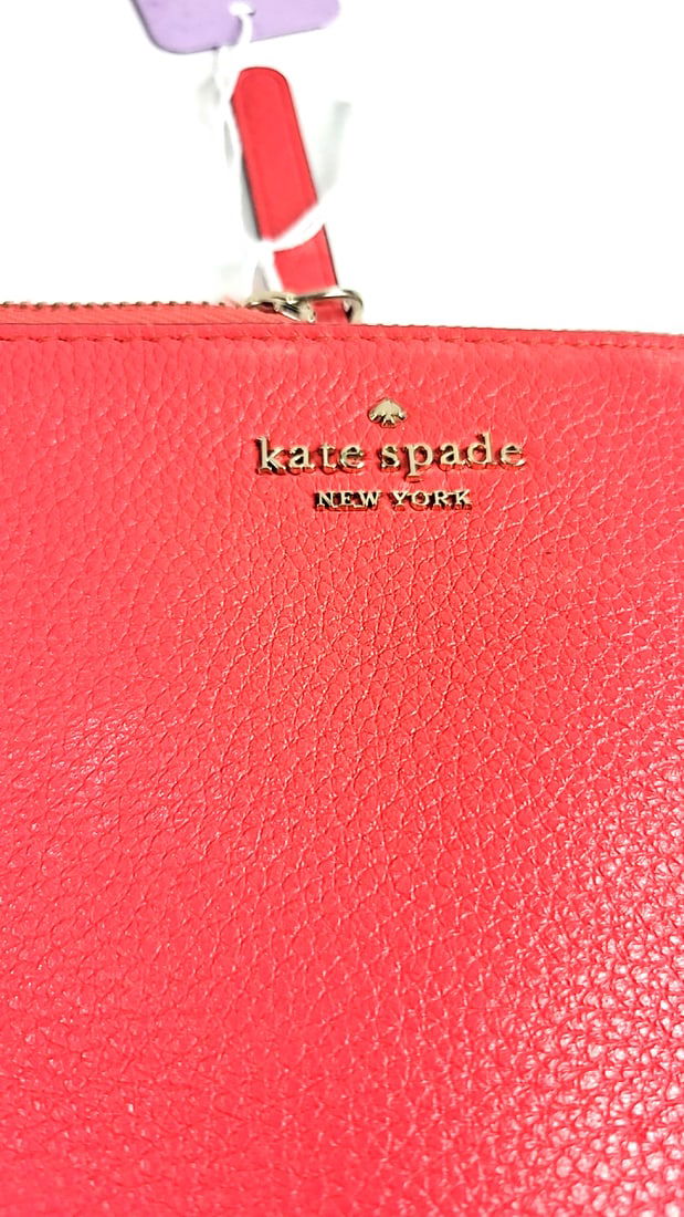 Kate Spade New York Clutch Bag Red Leather Wristlet Zippered Handbag - 2
