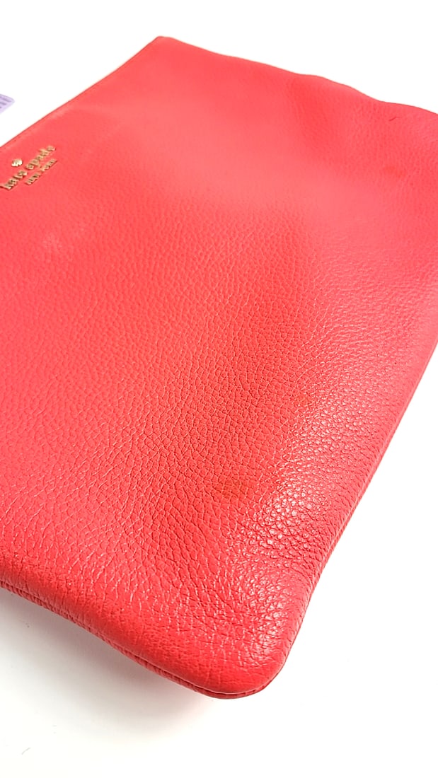 Kate Spade New York Clutch Bag Red Leather Wristlet Zippered Handbag - 3