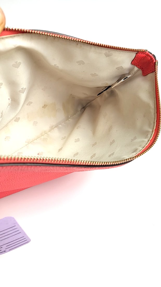 Kate Spade New York Clutch Bag Red Leather Wristlet Zippered Handbag - 6