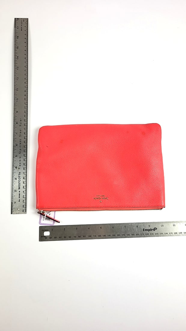 Kate Spade New York Clutch Bag Red Leather Wristlet Zippered Handbag - 8
