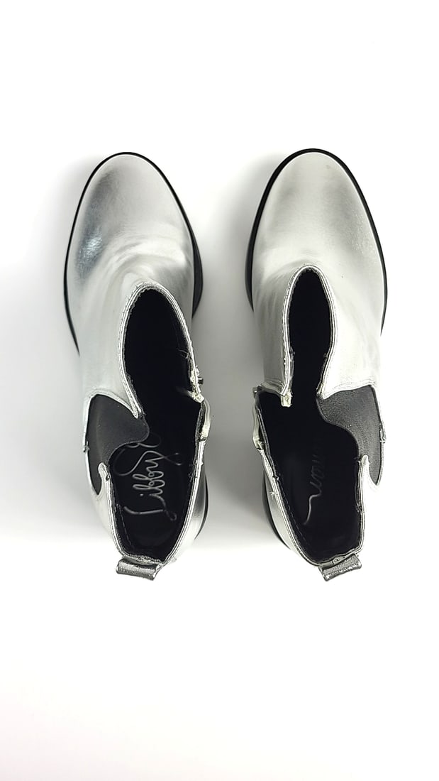 Libby Edelman 8.5 Womens Silver Ankle Boots Side Zipper Block Heel Shiny Metallic Style - 2