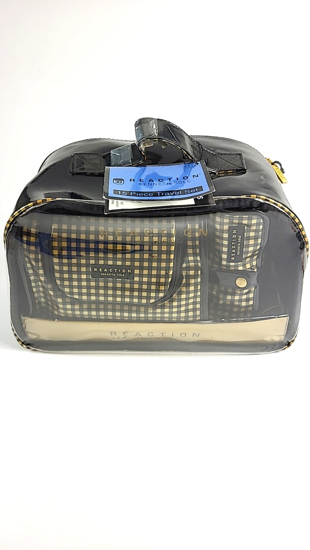 Vintage Kenneth Cole Reaction 15 Piece Travel Set Plaid Pattern: This is a general auction of estate goods. All items as as pictured. Local pick up will be on 3/14 at our warehouse in Sodo (3429 Airport Way S) from 10am-1pm. Items not picked up will be subjec