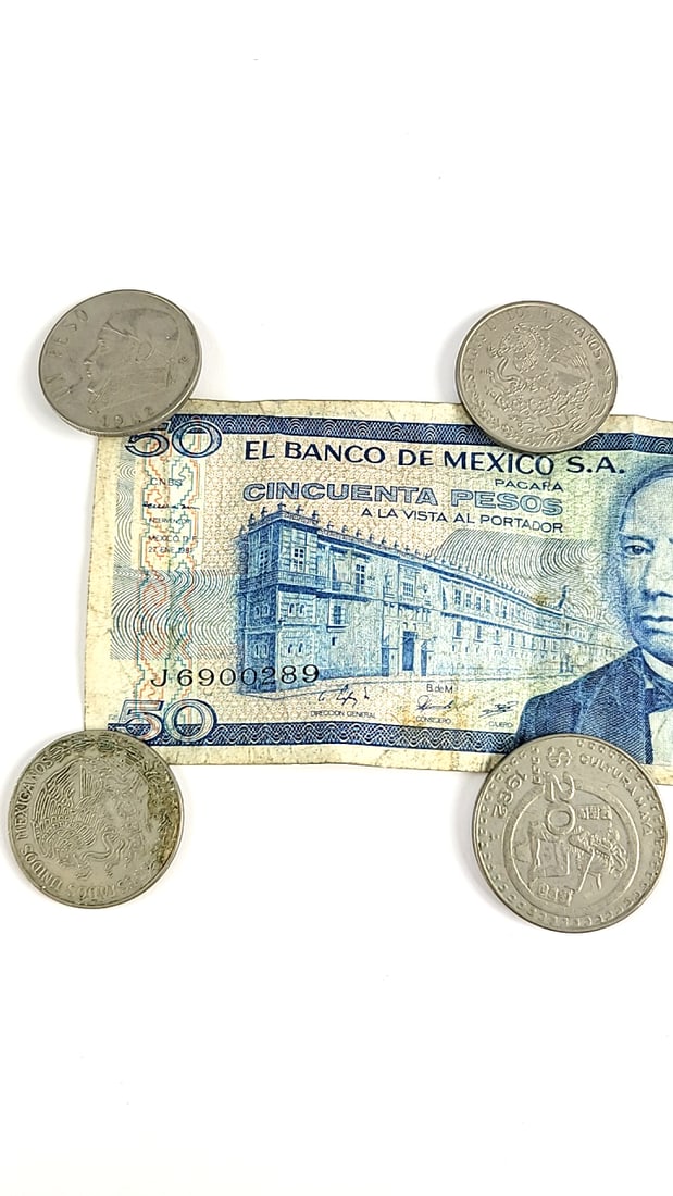 Vintage Mexican & Philippine Currency Set - Banco de Mexico 50 Peso Note, Variety Coins, Collecti... - 2