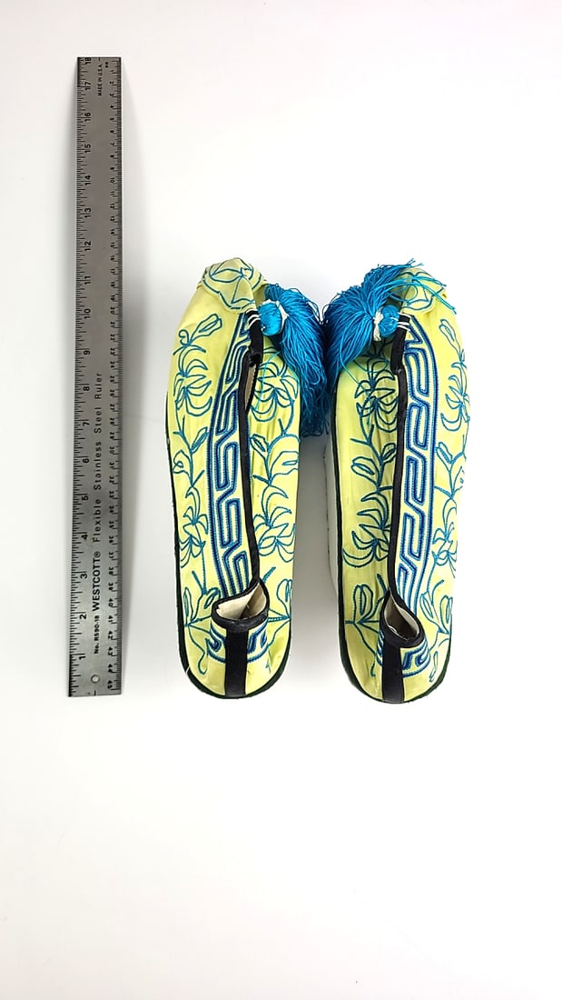 Vintage Embroidered Chinese Opera House Slip-On Shoes With 2" Middle Platform Size see pics Yello... - 6