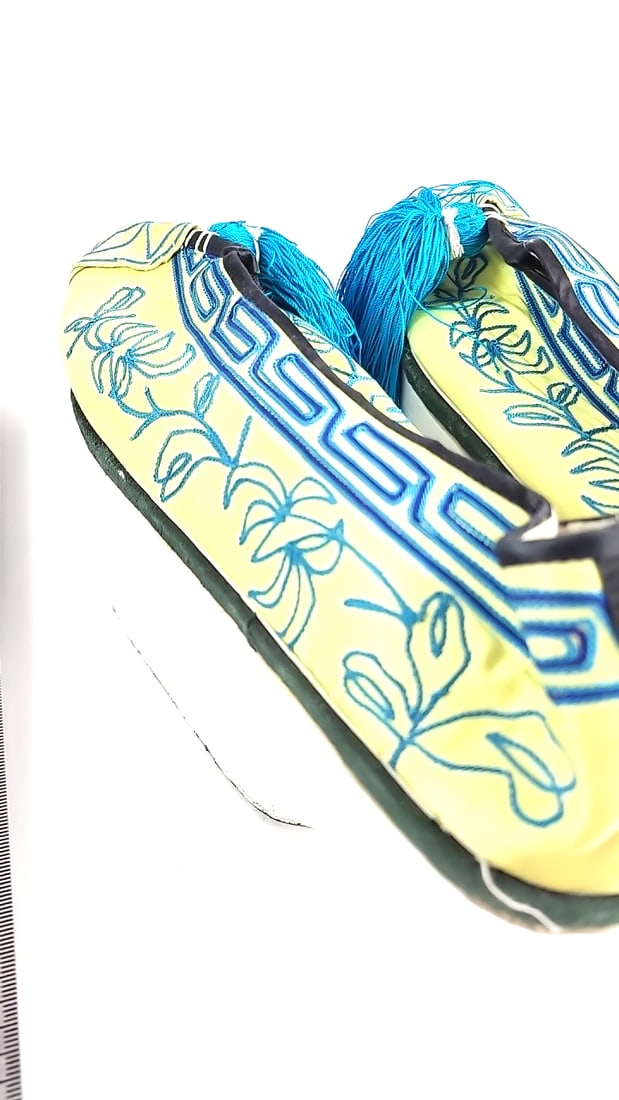 Vintage Embroidered Chinese Opera House Slip-On Shoes With 2" Middle Platform Size see pics Yello... - 7