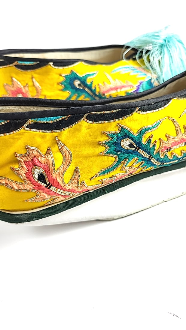 Vintage Embroidered Chinese Opera House Slip-On Shoes With Middle Platform Size 40 - See Pics Yel... - 3