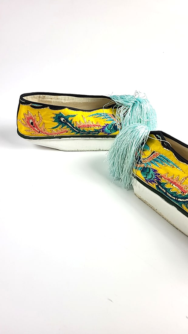 Vintage Embroidered Chinese Opera House Slip-On Shoes With Middle Platform Size 40 - See Pics Yel... - 5
