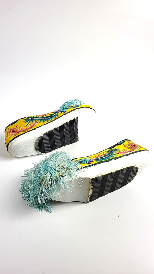 Vintage Embroidered Chinese Opera House Slip-On Shoes With Middle Platform Size 40 - See Pics Yel... - 6