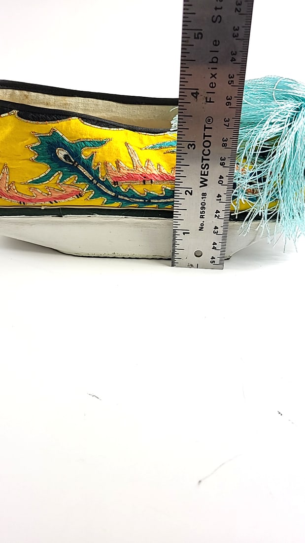 Vintage Embroidered Chinese Opera House Slip-On Shoes With Middle Platform Size 40 - See Pics Yel... - 7