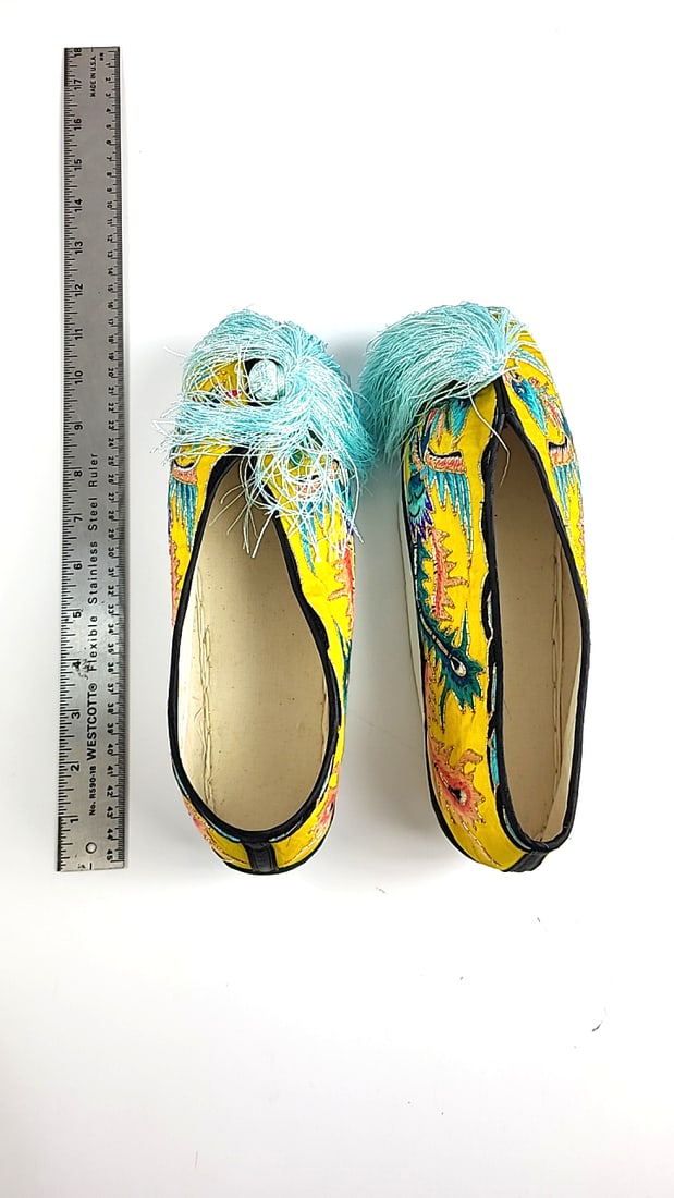 Vintage Embroidered Chinese Opera House Slip-On Shoes With Middle Platform Size 40 - See Pics Yel... - 8