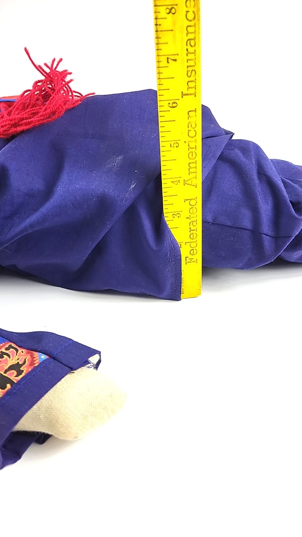 Vintage Asian Doll Blue With Ceramic Head, Costume Red Accents, Decorative Embroidery, Collectibl... - 12