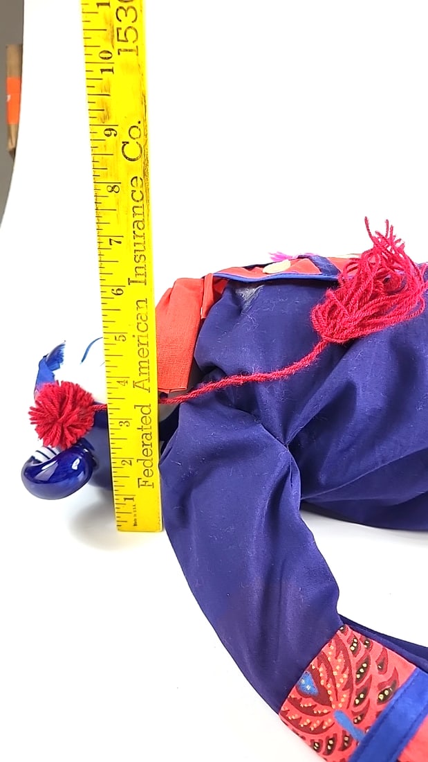 Vintage Asian Doll Blue With Ceramic Head, Costume Red Accents, Decorative Embroidery, Collectibl... - 13