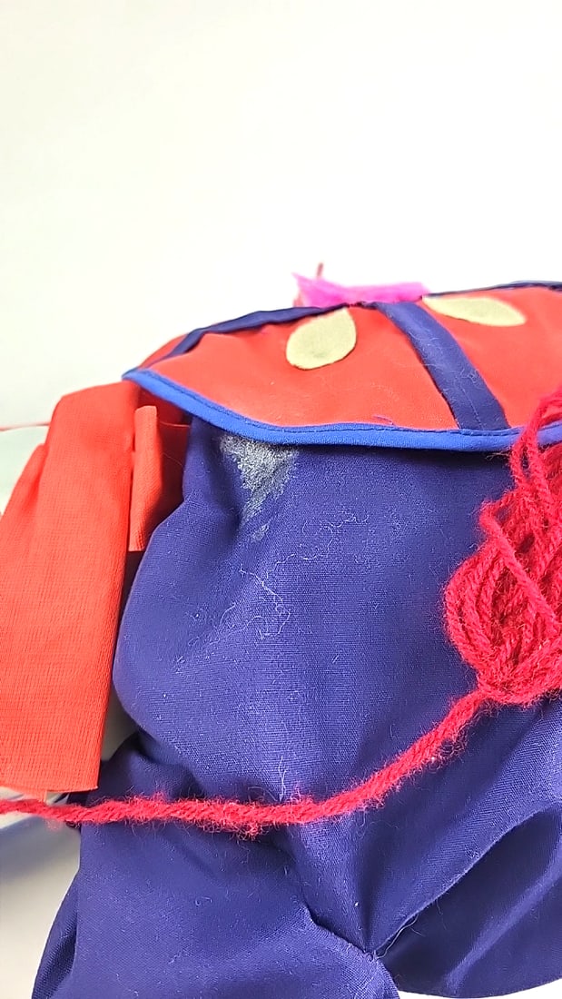 Vintage Asian Doll Blue With Ceramic Head, Costume Red Accents, Decorative Embroidery, Collectibl... - 14