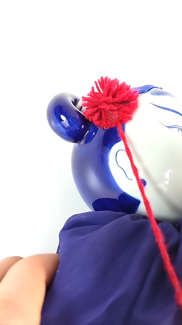 Vintage Asian Doll Blue With Ceramic Head, Costume Red Accents, Decorative Embroidery, Collectibl... - 3